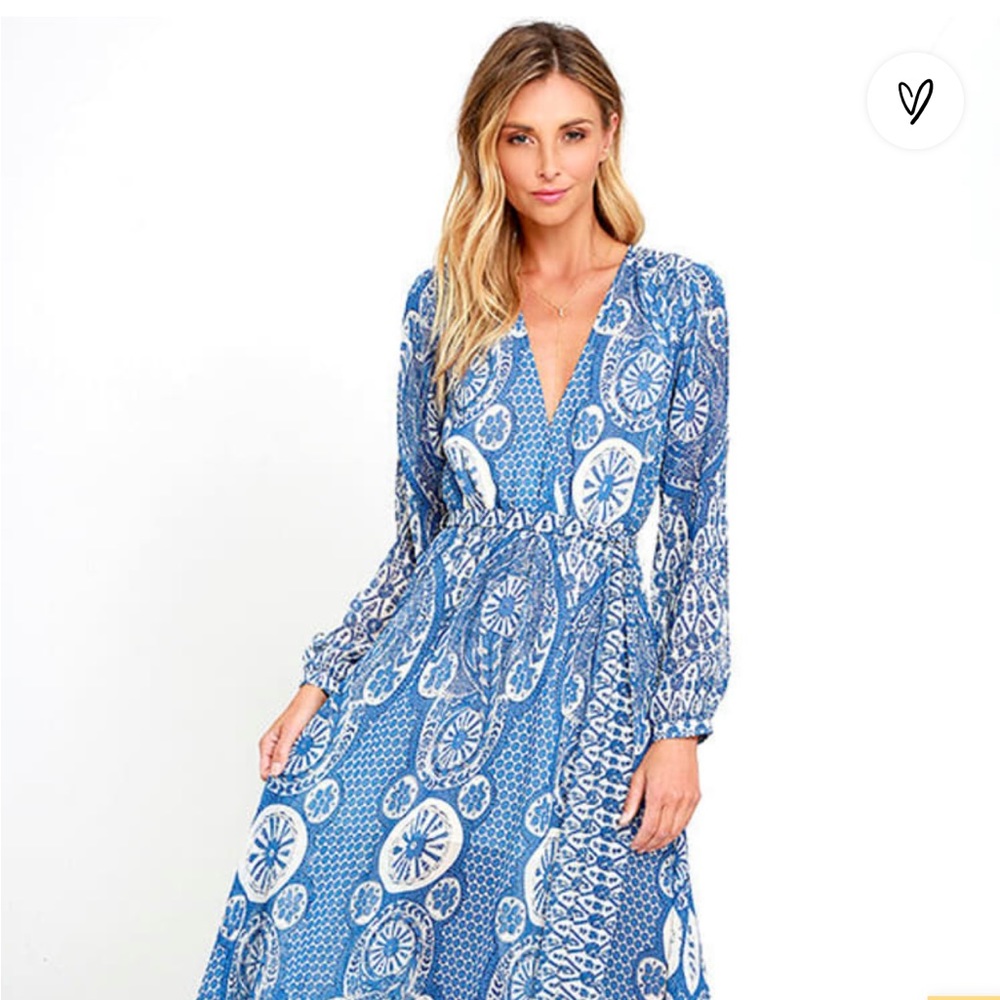 LuLu’s Cloud Catcher Cream and Blue Print Maxi Dress